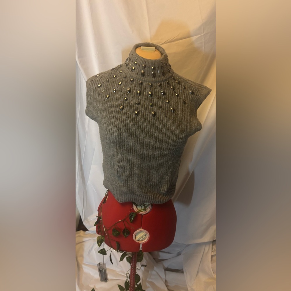 House of Harlow 1960 Studded Gray Turtleneck Sweater